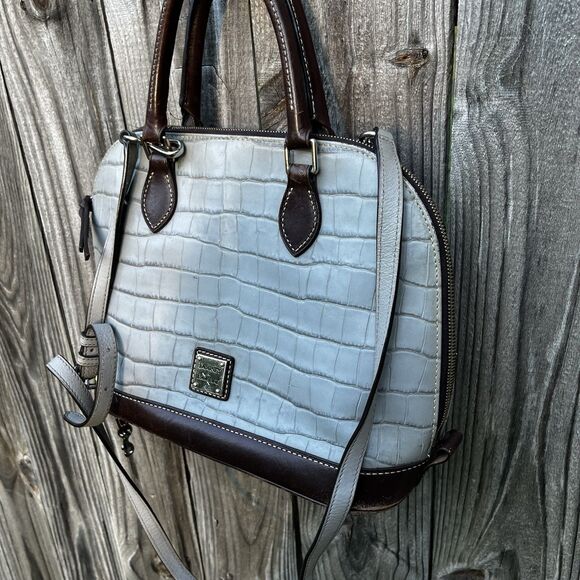 Dooney & Bourke Oakdale Croco Gray Embossed Leather Zip Satchel Crossbody READ - Picture 4 of 16